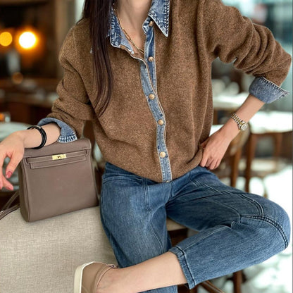 Denim Patchwork Knit Cardigan