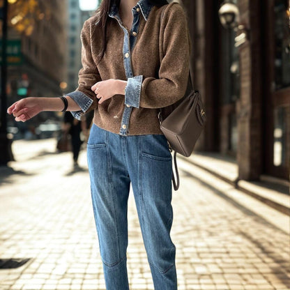 Denim Patchwork Knit Cardigan