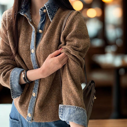 Denim Patchwork Knit Cardigan