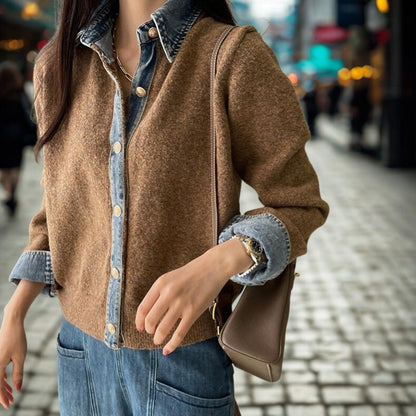 Denim Patchwork Knit Cardigan