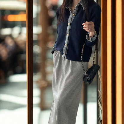 Denim Patchwork Knit Cardigan