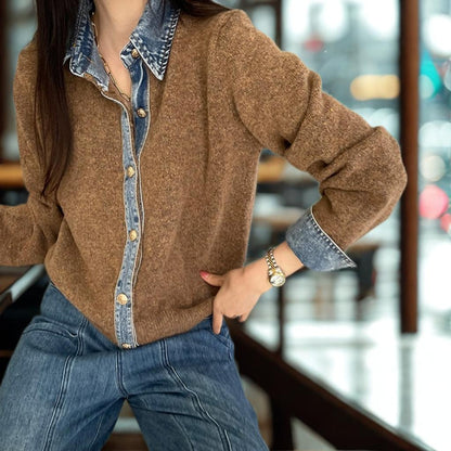 Denim Patchwork Knit Cardigan