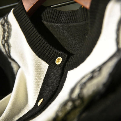 Elegant Lace-Trimmed Knit Cardigan