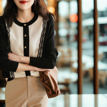 Elegant Lace-Trimmed Knit Cardigan