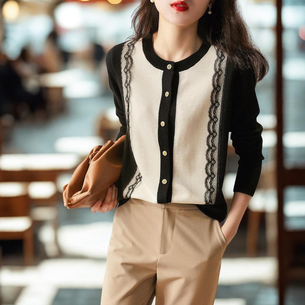 Elegant Lace-Trimmed Knit Cardigan