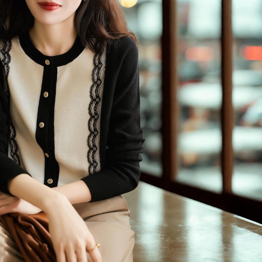 Elegant Lace-Trimmed Knit Cardigan