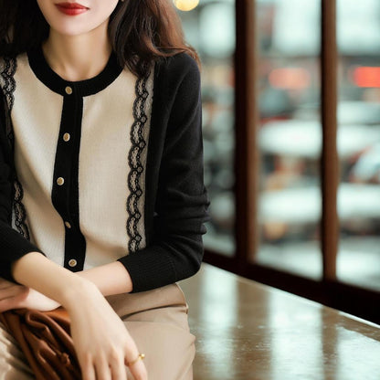 Elegant Lace-Trimmed Knit Cardigan