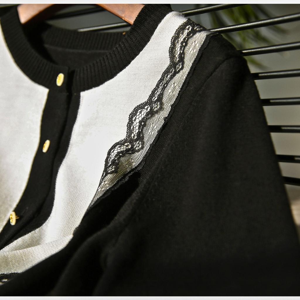 Elegant Lace-Trimmed Knit Cardigan