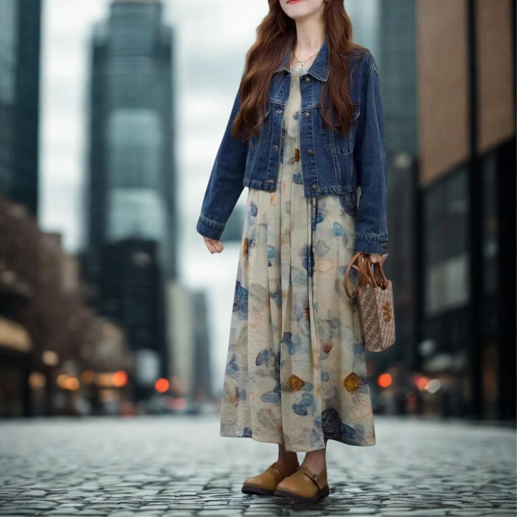 French-Style Artistic Floral Print Sleeveless A-Line Dress