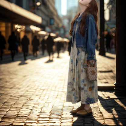 French-Style Artistic Floral Print Sleeveless A-Line Dress