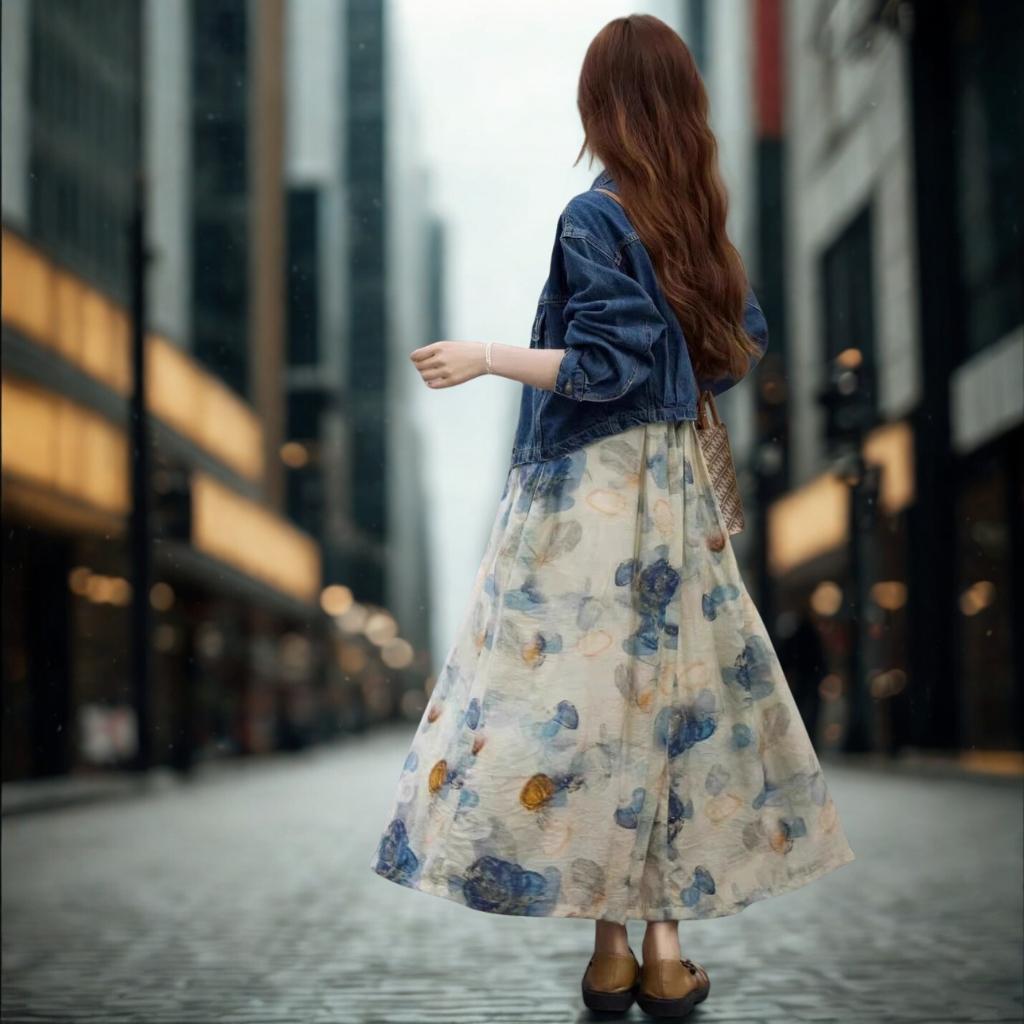 French-Style Artistic Floral Print Sleeveless A-Line Dress