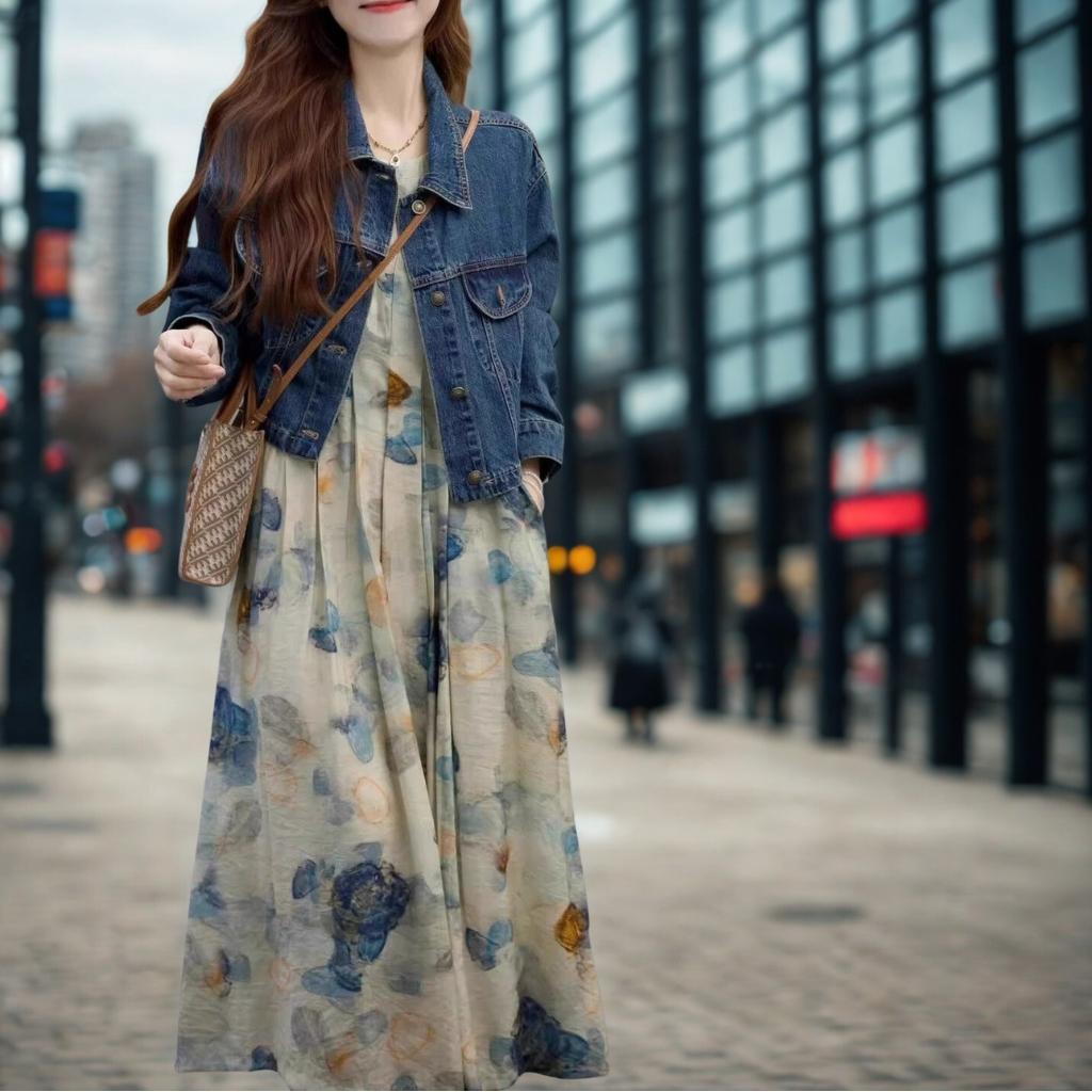 French-Style Artistic Floral Print Sleeveless A-Line Dress