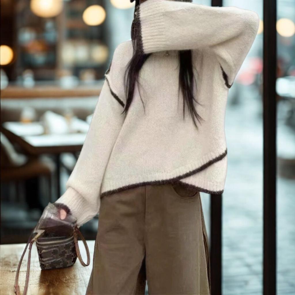 Irregular Contrast Stripe Relaxed Fit Sweater