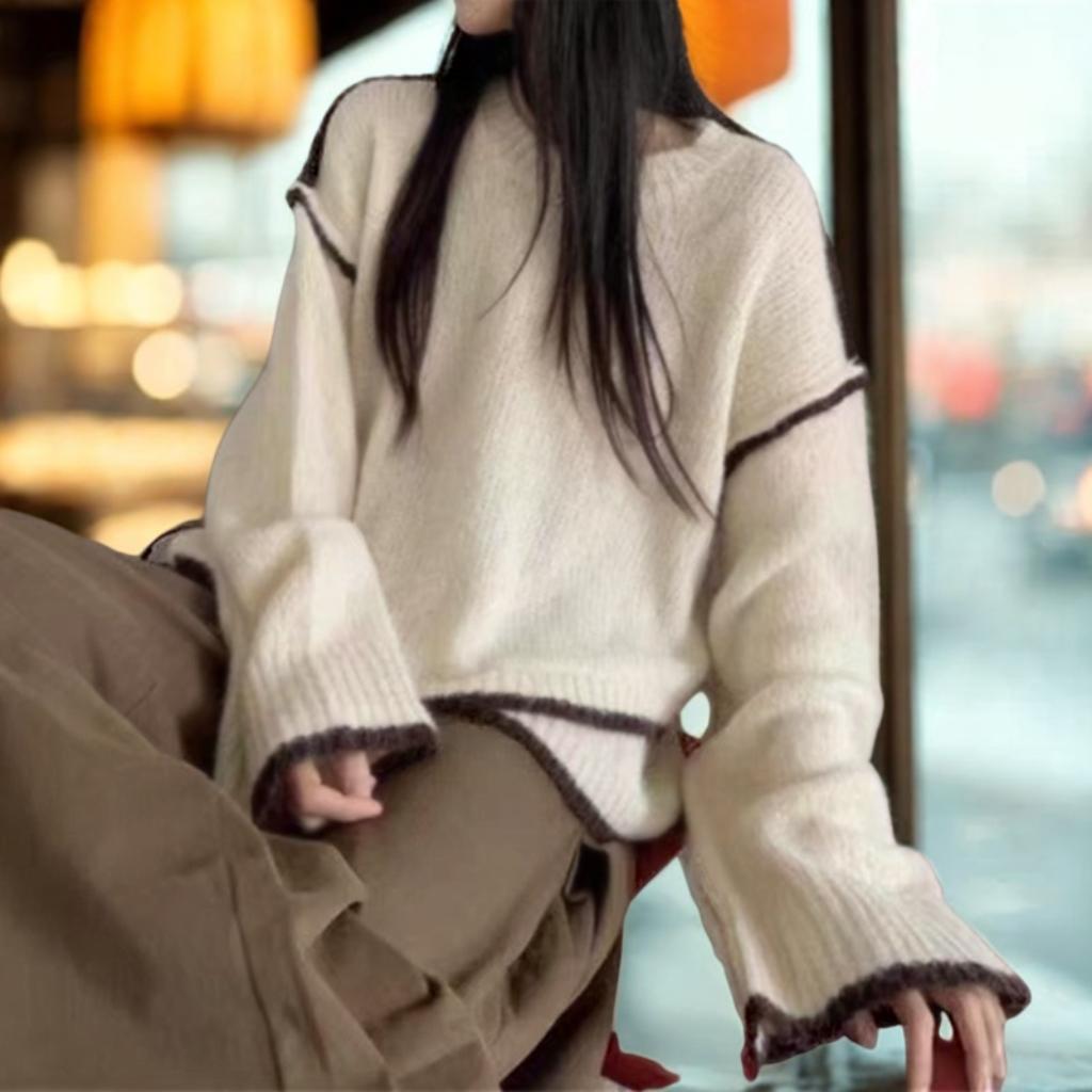 Irregular Contrast Stripe Relaxed Fit Sweater