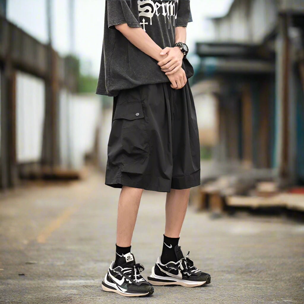日系工裝短褲/男士夏季薄款寬鬆休閒褲/多口袋褲