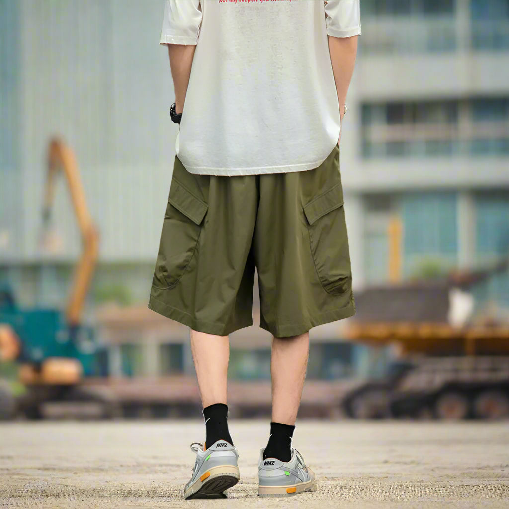 日系工裝短褲/男士夏季薄款寬鬆休閒褲/多口袋褲