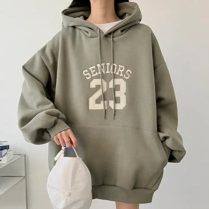 Korean-Style Oversized Embroidered Hoodie | Relaxed Fit Autumn/Winter Pullover
