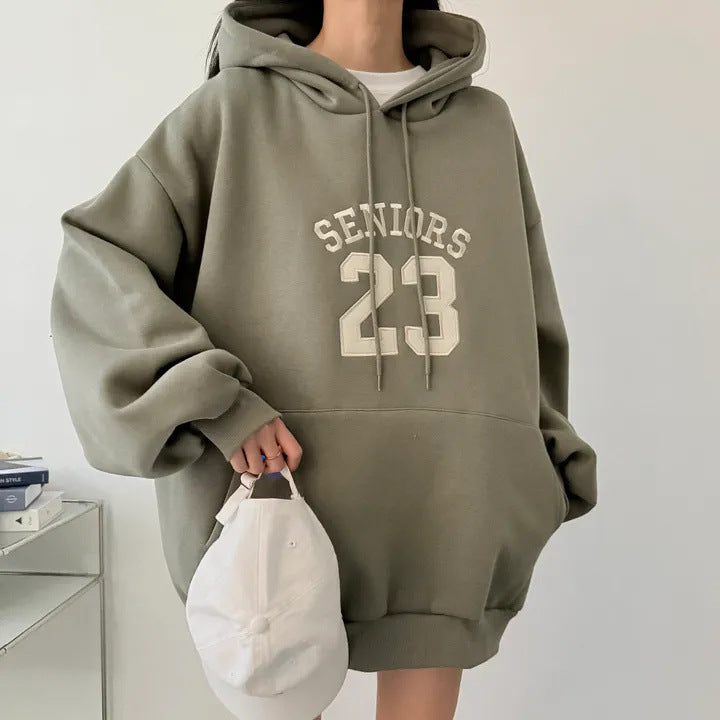 Korean-Style Oversized Embroidered Hoodie | Relaxed Fit Autumn/Winter Pullover