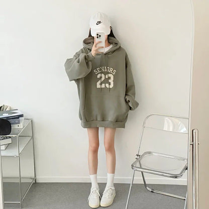 Korean-Style Oversized Embroidered Hoodie | Relaxed Fit Autumn/Winter Pullover