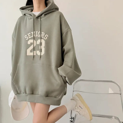 Korean-Style Oversized Embroidered Hoodie | Relaxed Fit Autumn/Winter Pullover