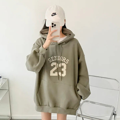Korean-Style Oversized Embroidered Hoodie | Relaxed Fit Autumn/Winter Pullover