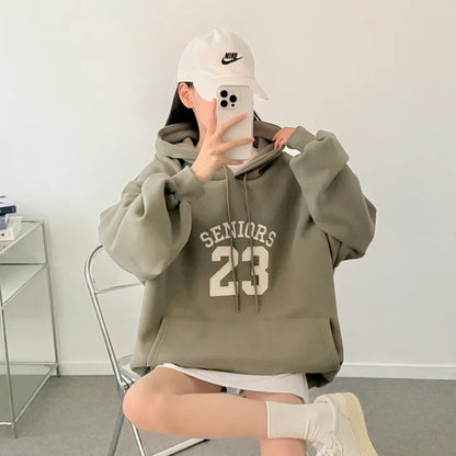 Korean-Style Oversized Embroidered Hoodie | Relaxed Fit Autumn/Winter Pullover