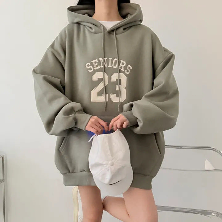 Korean-Style Oversized Embroidered Hoodie | Relaxed Fit Autumn/Winter Pullover