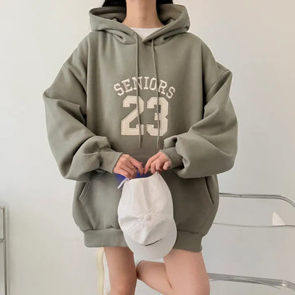 Korean-Style Oversized Embroidered Hoodie | Relaxed Fit Autumn/Winter Pullover