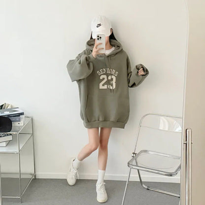 Korean-Style Oversized Embroidered Hoodie | Relaxed Fit Autumn/Winter Pullover