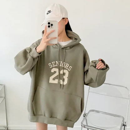 Korean-Style Oversized Embroidered Hoodie | Relaxed Fit Autumn/Winter Pullover