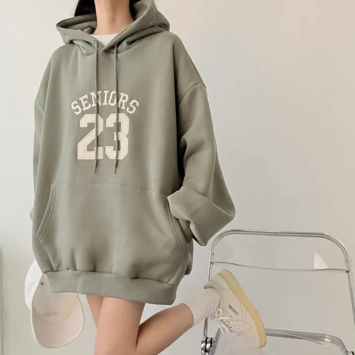 Korean-Style Oversized Embroidered Hoodie | Relaxed Fit Autumn/Winter Pullover