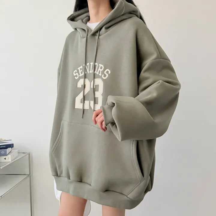 Korean-Style Oversized Embroidered Hoodie | Relaxed Fit Autumn/Winter Pullover