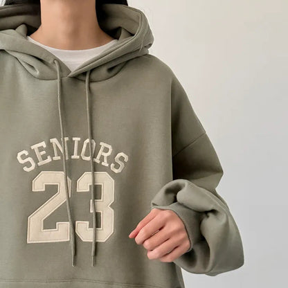 Korean-Style Oversized Embroidered Hoodie | Relaxed Fit Autumn/Winter Pullover