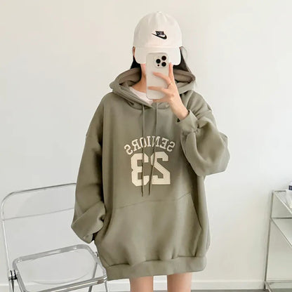 Korean-Style Oversized Embroidered Hoodie | Relaxed Fit Autumn/Winter Pullover