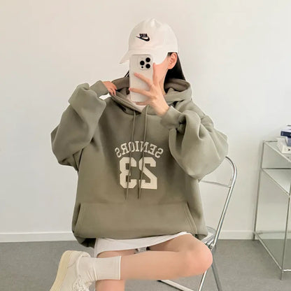 Korean-Style Oversized Embroidered Hoodie | Relaxed Fit Autumn/Winter Pullover