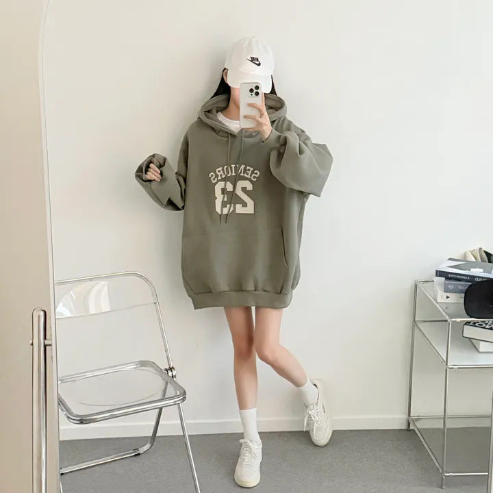 Korean-Style Oversized Embroidered Hoodie | Relaxed Fit Autumn/Winter Pullover