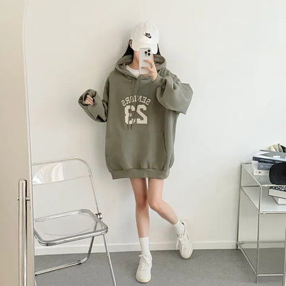 Korean-Style Oversized Embroidered Hoodie | Relaxed Fit Autumn/Winter Pullover