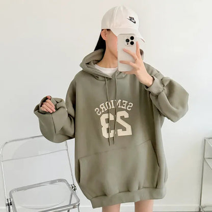 Korean-Style Oversized Embroidered Hoodie | Relaxed Fit Autumn/Winter Pullover