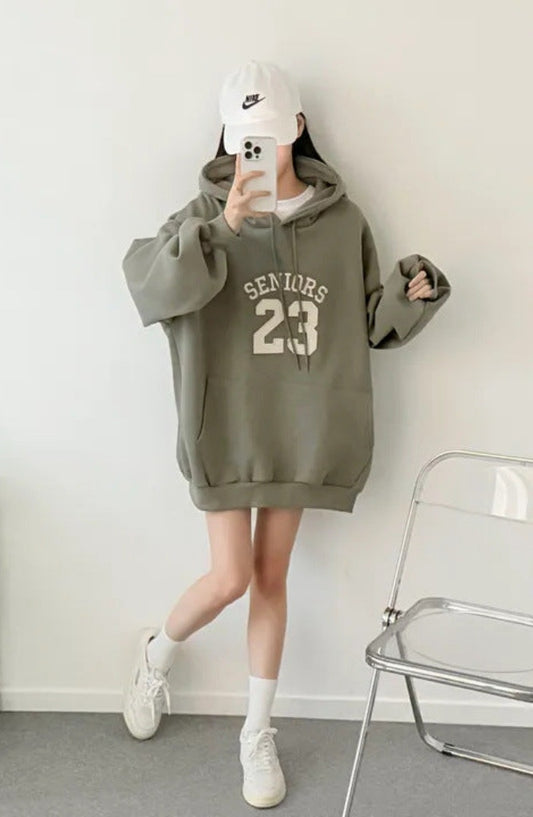 Korean-Style Oversized Embroidered Hoodie | Relaxed Fit Autumn/Winter Pullover