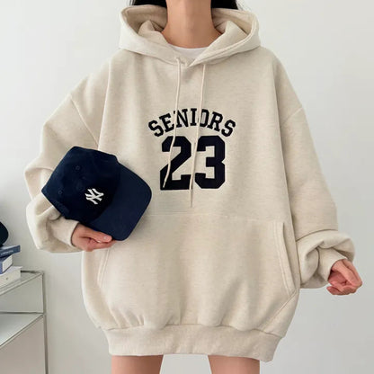 Korean-Style Oversized Embroidered Hoodie | Relaxed Fit Autumn/Winter Pullover
