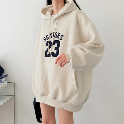 Korean-Style Oversized Embroidered Hoodie | Relaxed Fit Autumn/Winter Pullover