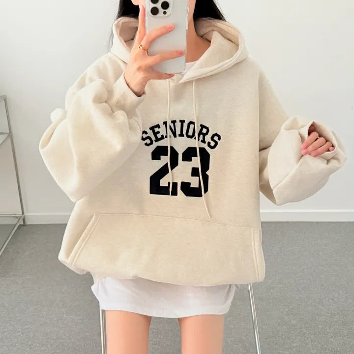 Korean-Style Oversized Embroidered Hoodie | Relaxed Fit Autumn/Winter Pullover