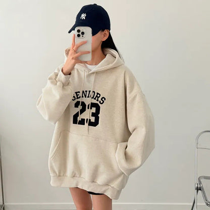 Korean-Style Oversized Embroidered Hoodie | Relaxed Fit Autumn/Winter Pullover