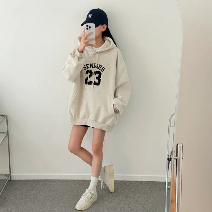 Korean-Style Oversized Embroidered Hoodie | Relaxed Fit Autumn/Winter Pullover