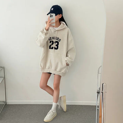 Korean-Style Oversized Embroidered Hoodie | Relaxed Fit Autumn/Winter Pullover