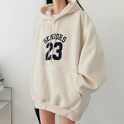 Korean-Style Oversized Embroidered Hoodie | Relaxed Fit Autumn/Winter Pullover