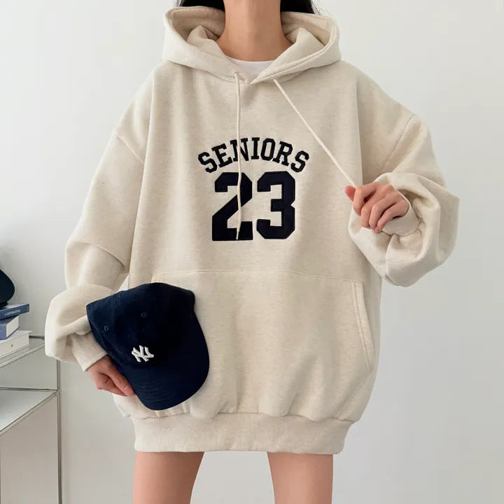 Korean-Style Oversized Embroidered Hoodie | Relaxed Fit Autumn/Winter Pullover
