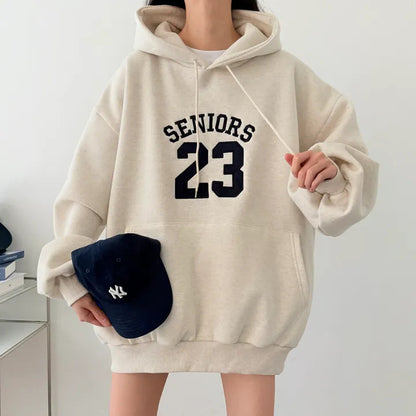 Korean-Style Oversized Embroidered Hoodie | Relaxed Fit Autumn/Winter Pullover