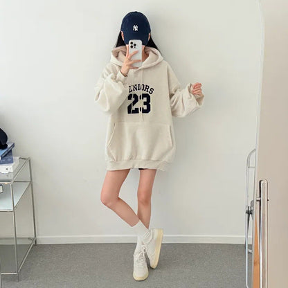 Korean-Style Oversized Embroidered Hoodie | Relaxed Fit Autumn/Winter Pullover