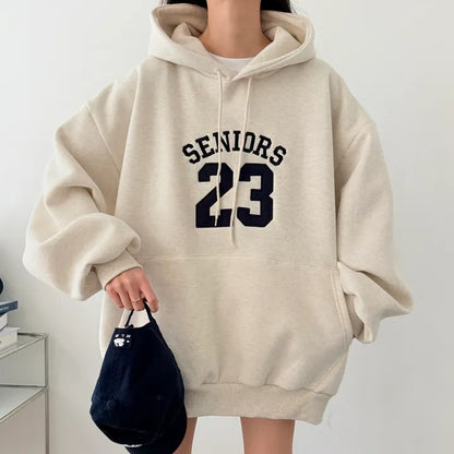 Korean-Style Oversized Embroidered Hoodie | Relaxed Fit Autumn/Winter Pullover